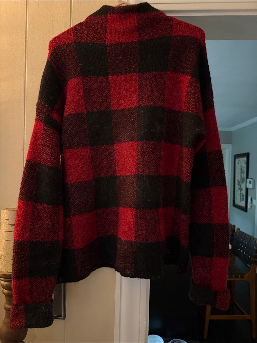 Tahari Red and Black Buffalo Plaid Crewneck Sweater